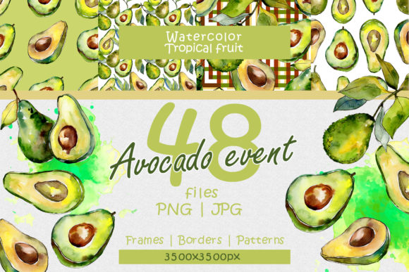 Avocado Event Watercolor Set and Illustrations
