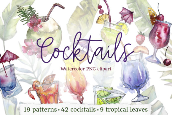 Cocktail Illustrations Watercolor Party