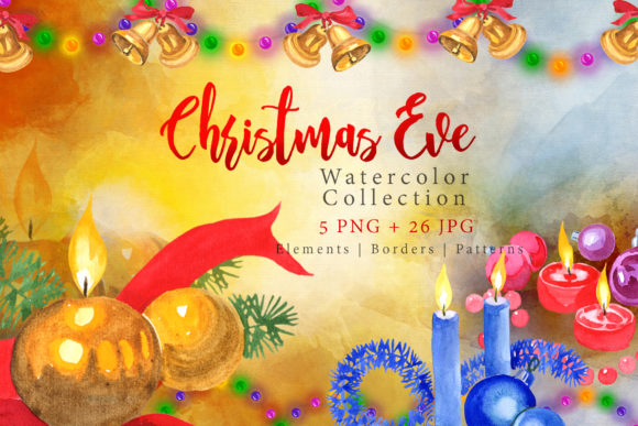 Collection of Festive Candles Watercolor Set and Illustrations
