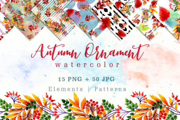 Cool Autumn Ornament Watercolor Set for Illustrations