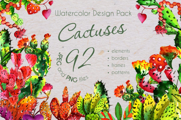 Cool Tropical Cactus Watercolor Set and Illustrations