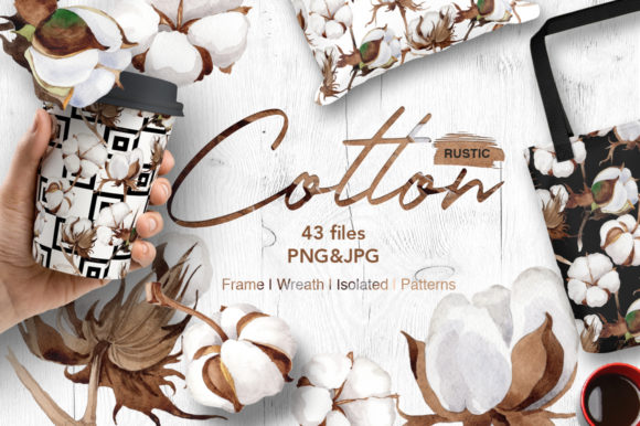 Cotton Flowers Watercolor Set Illustrations