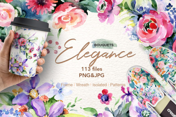Elegance Bouquets Watercolor Set Illustrations