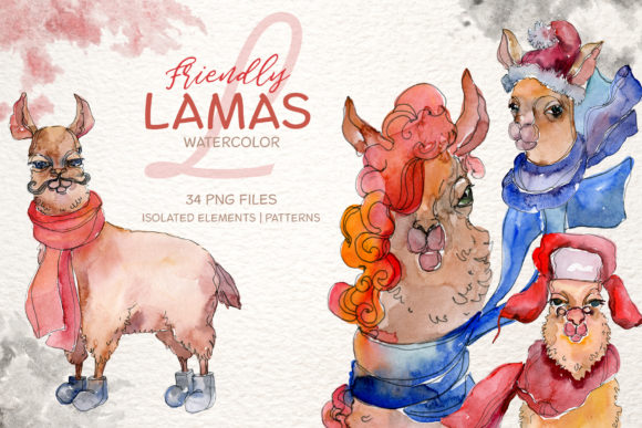 Friendly Lamas Watercolor Illustrations