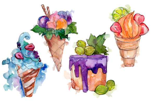 Fruit Dessert Watercolor Illustrations