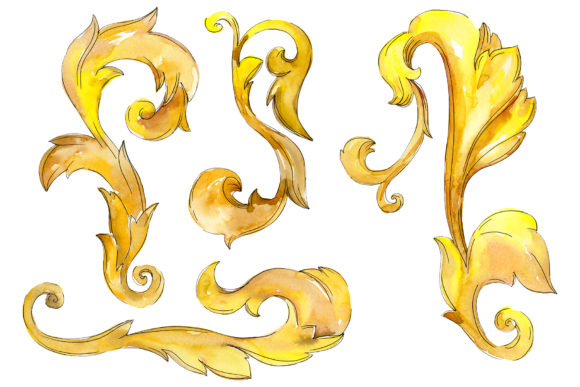Gold Monograms 3 Watercolor Illustrations