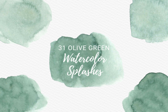 Green Olive Watercolor Brush Strokes Illustrations