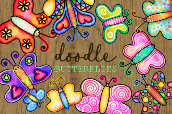 Hand Drawn Doodle Watercolor Butterflies Illustrations