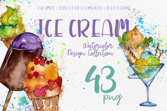 Ice-Cream Sundae Watercolor Illustrations