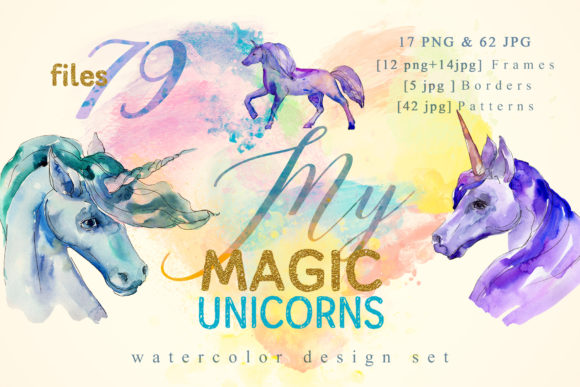 Magic Unicorn Watercolor Illustrations