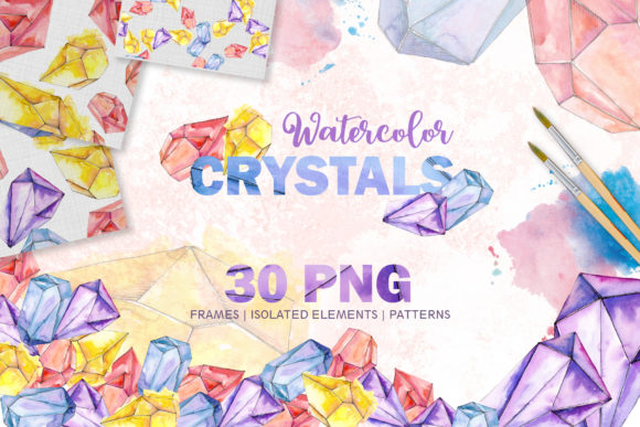 Magic Watercolor Crystals Set Illustrations
