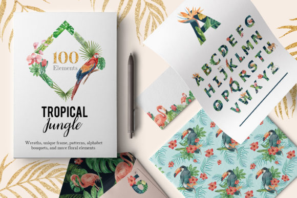 Tropical Jungle Watercolor Set Illustrations
