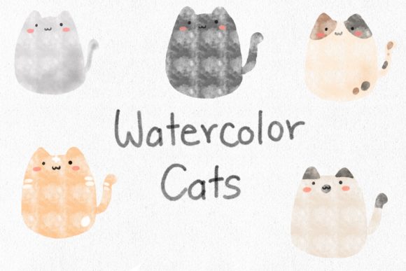 Watercolor Chubby Cats Illustrations