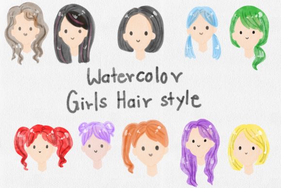 Watercolor Cute Hair Style Illustrations